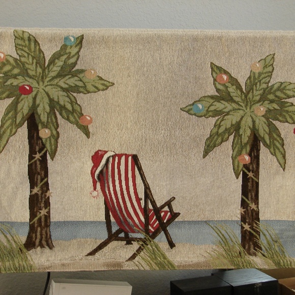 Christmas Holiday Tropical Beach Scene Coastal Wall Hang Tapestry and Hang Rod - Picture 2 of 9